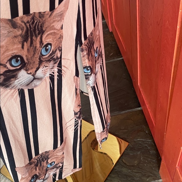 Jade by Jane NWOT Cat Print Striped Midi or Maxi Dress Medium Boutique - Picture 6 of 8